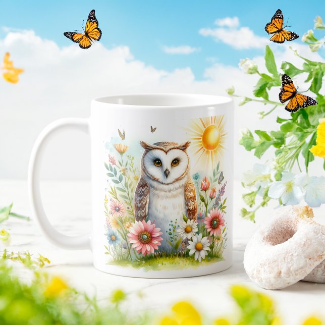 Chouette à l'aquarelle de printemps - Mug d'enfant (Créateur téléchargé)