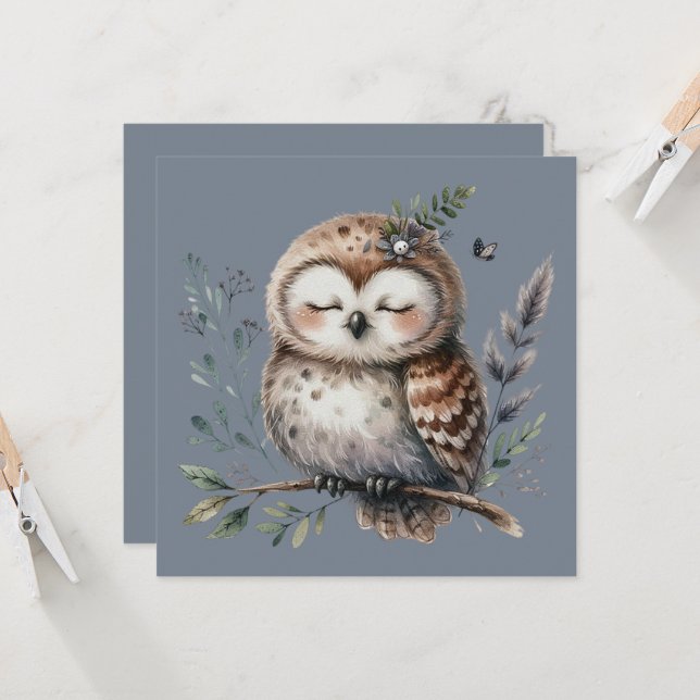 Chouette à l'aquarelle mignonne avec style boisé f (Devant/Arrière en situation)