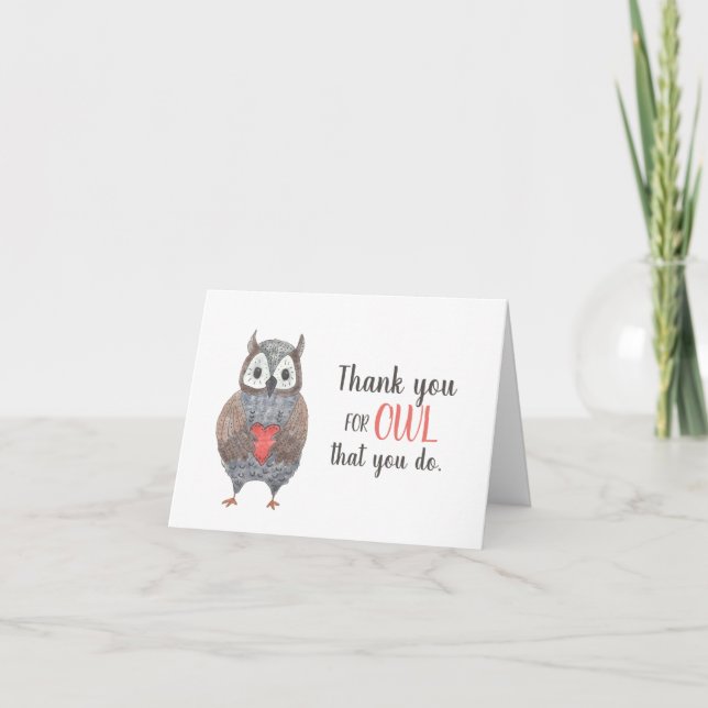 Chouette adorable avec cœur Merci Appréciation (Devant)