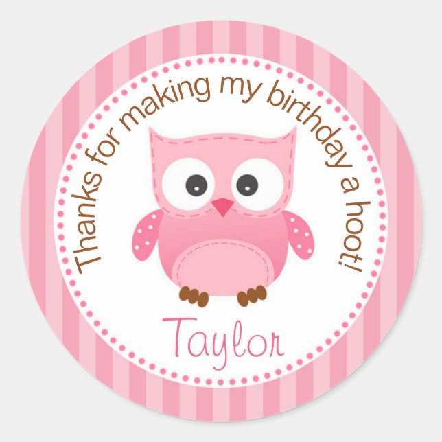 Chouette Anniversaire Favor Stickers (Rose) (Devant)