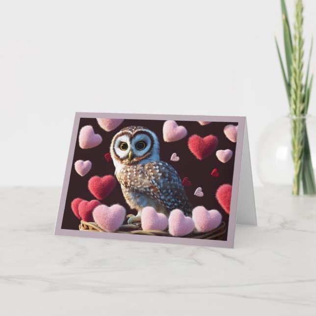 Chouette aux Coeurs Fuzzy Carte Saint-Valentin (Devant)