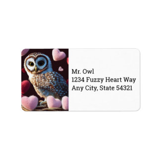 Chouette aux Étiquettes de adresse de Coeurs Fuzzy