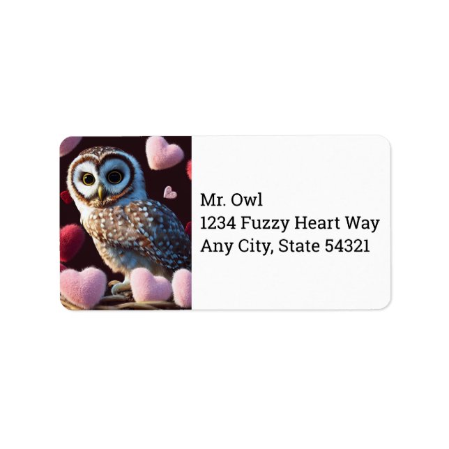 Chouette aux Étiquettes de adresse de Coeurs Fuzzy (Devant)