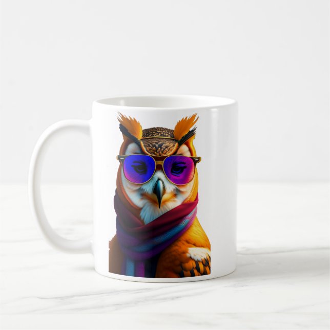 Chouette avec lunettes de soleil tasse de café (Gauche)