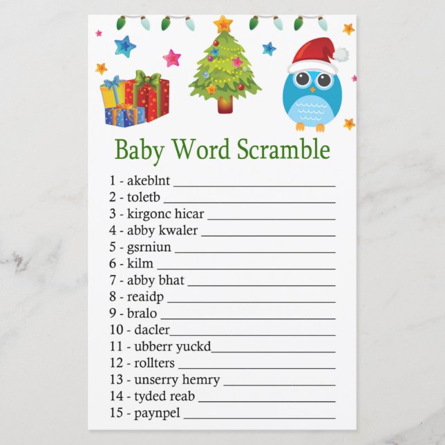 Chouette Bébé mot scramble jeu (Devant)