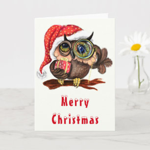 Chouette Bébée mignonne en Casquette Carte de Noël