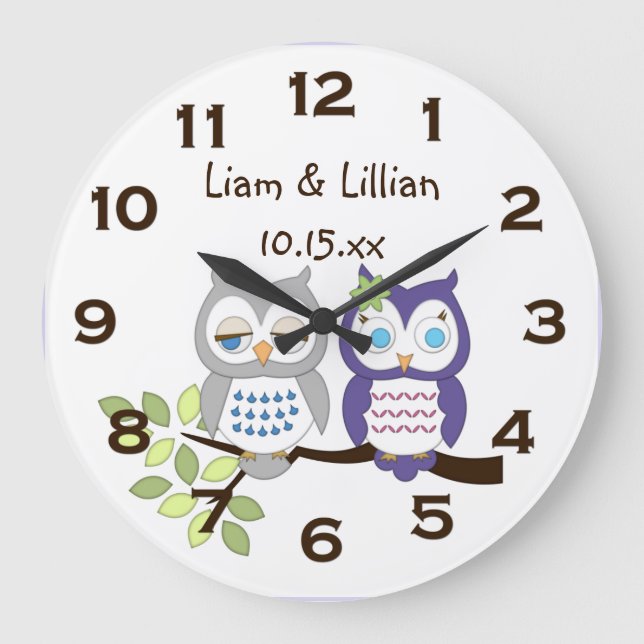 Chouette blanche mignonne Twins Horloge murale (Recto)