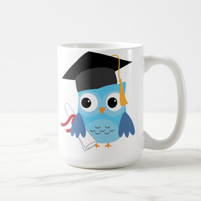 Chouette bleue avec Mug de diplôme (Droite)