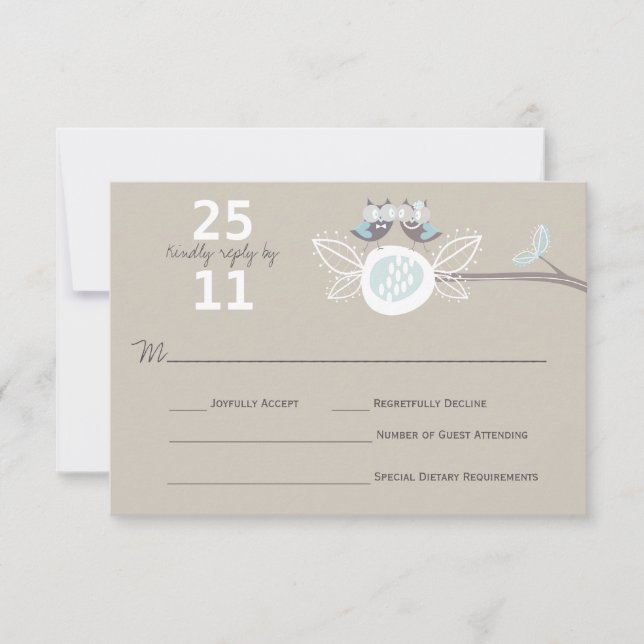 Chouette Brown Mariage Whimsical Sur Carte RSVP Br (Devant)