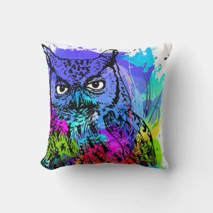 Chouette colorée Coussin