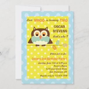 Chouette dans une branche - Invitations d'annivers
