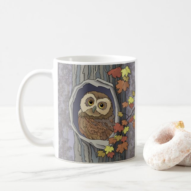 Chouette d'automne et couleurs d'automne Mug de ca (Avec donut)