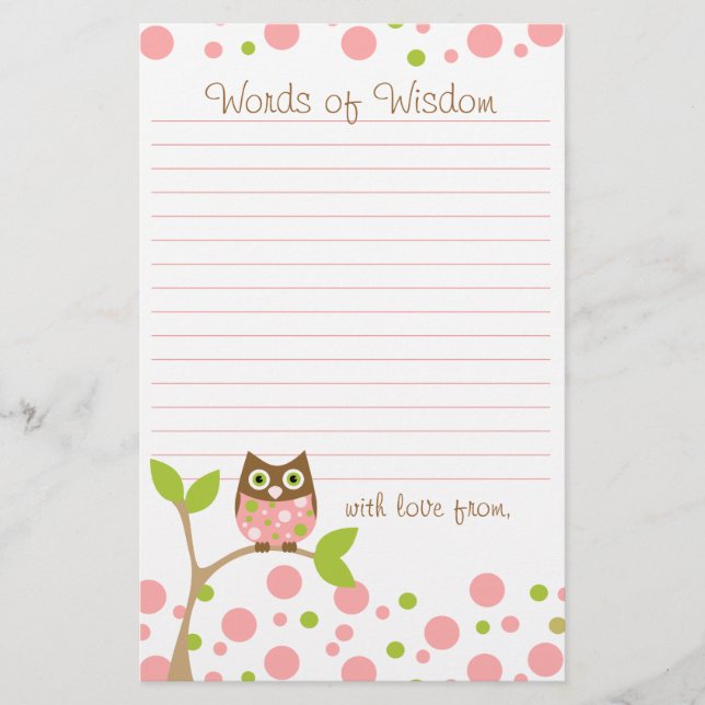 Chouette de bébé rose Mots de sagesse (Devant)