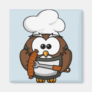 Chouette de dessin Été Barbecue Blue Magnet