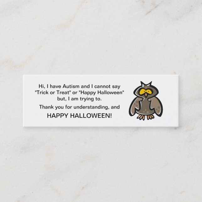 Chouette de l'autisme d'Halloween ou cartes de tra (Devant)