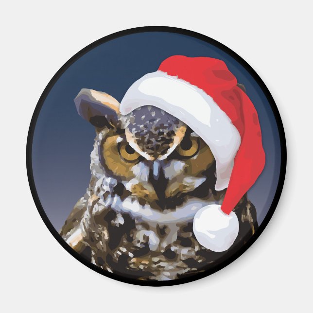 Chouette de Noël - Aimant rond standard de 2¼ pouc (Devant)