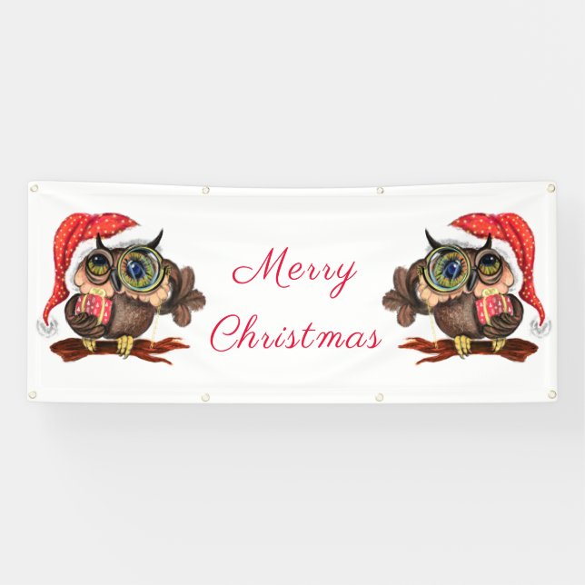 Chouette de Noël avec bannière cadeau (Horizontal)