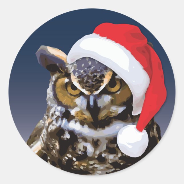 Chouette de Noël - Sticker rond classique, brillan (Devant)