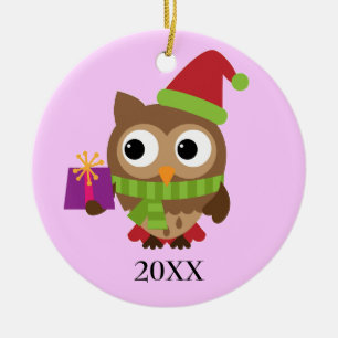 Chouette de Santa Hat avec ornement cadeau