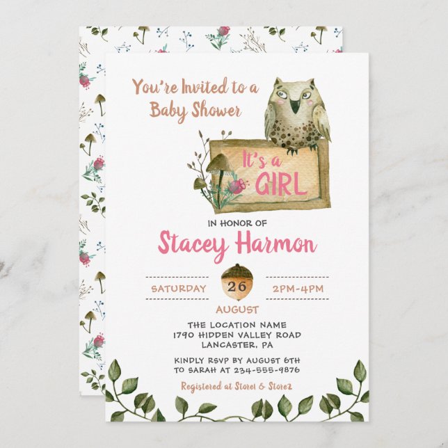 Chouette des bois C'est une invitation de Baby sho (Devant / Derrière)