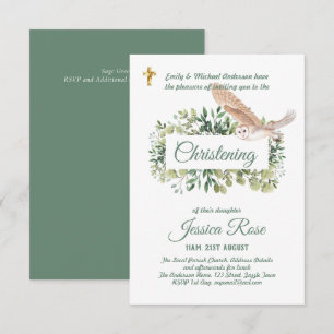 Chouette des bois Christening Invitations Baptême