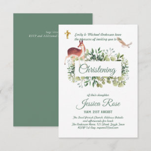 Chouette des cerfs de bois Christening Invitations