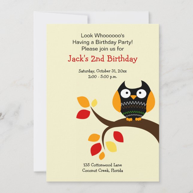 Chouette d'Halloween à la crème Invitation d'anniv (Devant)