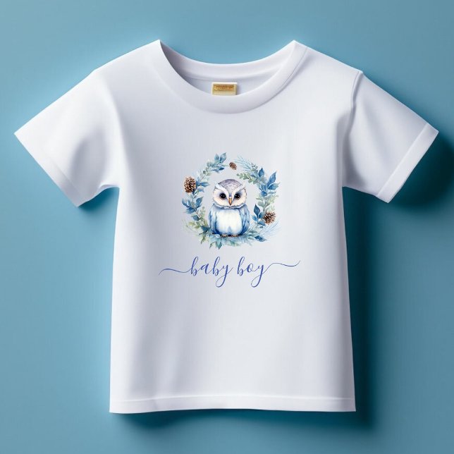 Chouette d'hiver Aquarelle Garçon T-shirt bébé (Winter Owl Watercolor Boy Baby T-Shirt)