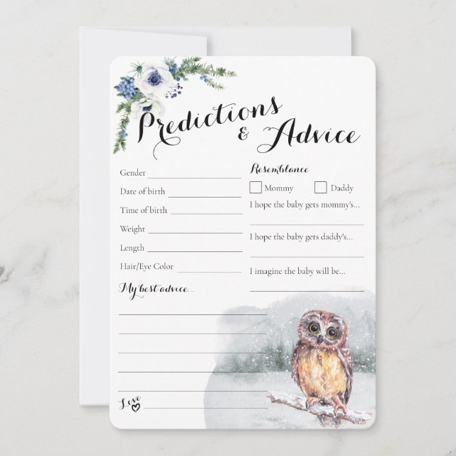 Chouette d'hiver Snowy Baby Prédictions et carte d (Devant)