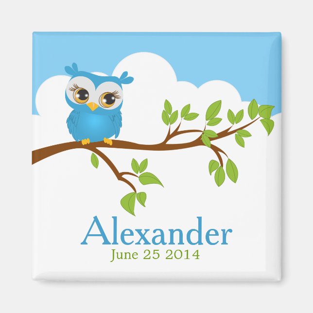 Chouette douce Baby shower garçon Magnet (Devant)