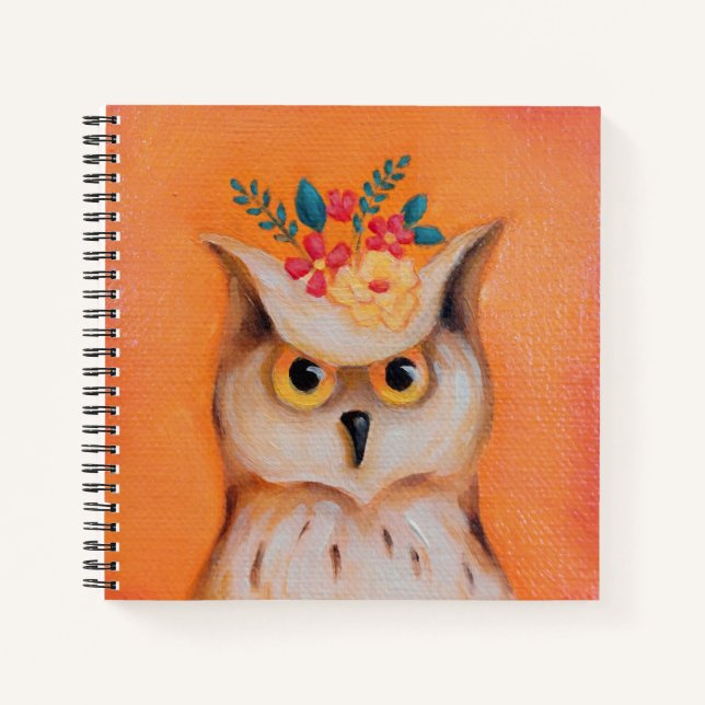 Chouette et fleurs Carnet à couverture rigide (Devant)