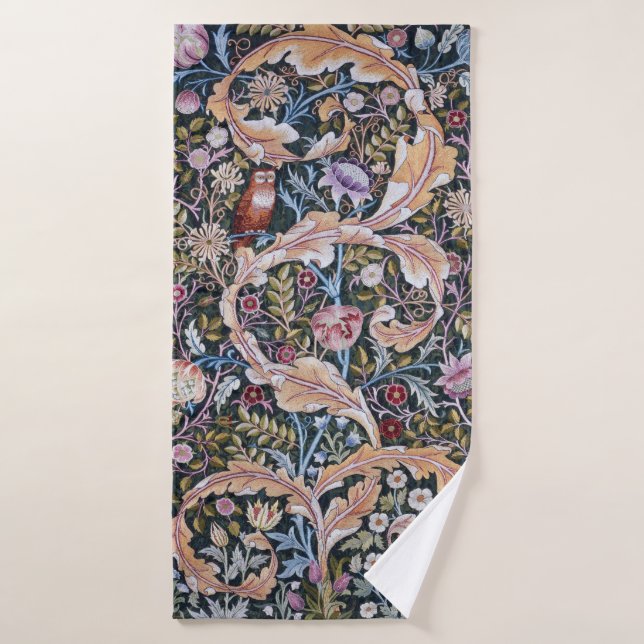 Chouette et fleurs, William Morris (Serviette de bain)