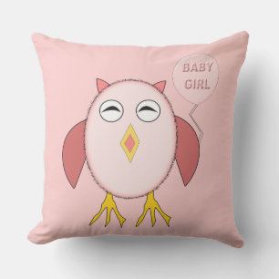 Chouette fille rose mignonne Coussin extérieur