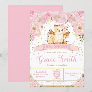 Chouette Floral Baby shower Invitation fille