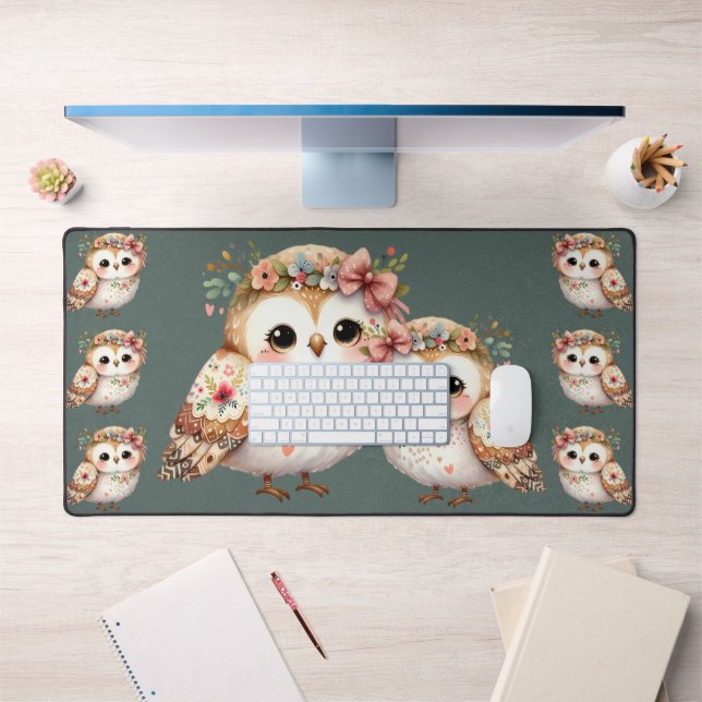 Chouette florale mignonne avec noeud (Bureau 1)