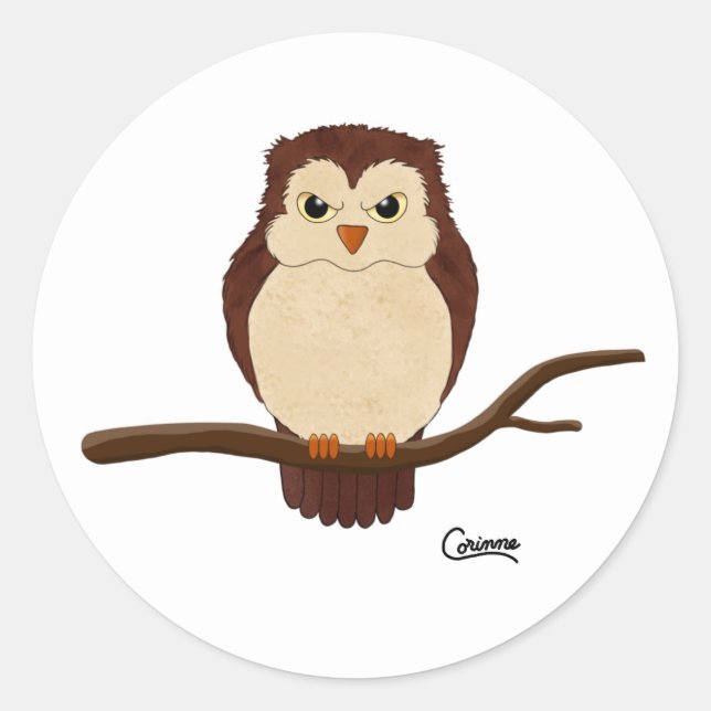 Chouette grincheuse - Stickers Enveloppe (Devant)
