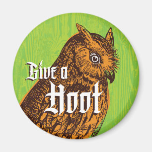 Chouette Magnet Orange Green Woodgrain