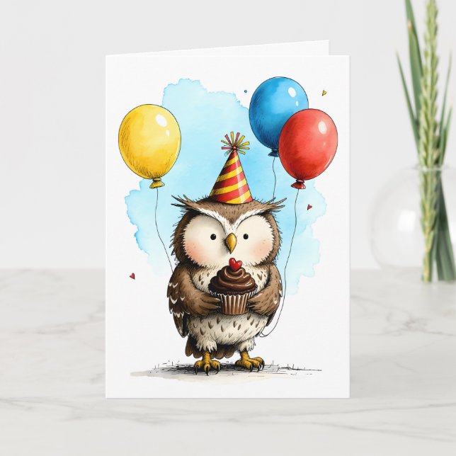 Chouette mignonne avec carte d'anniversaire pour e (Devant)
