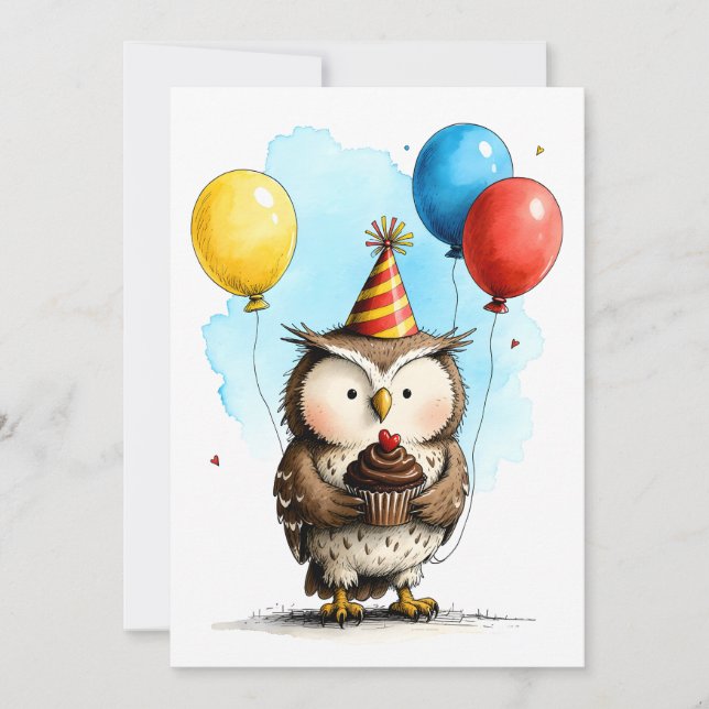 Chouette mignonne avec carte plate d'anniversaire  (Devant)