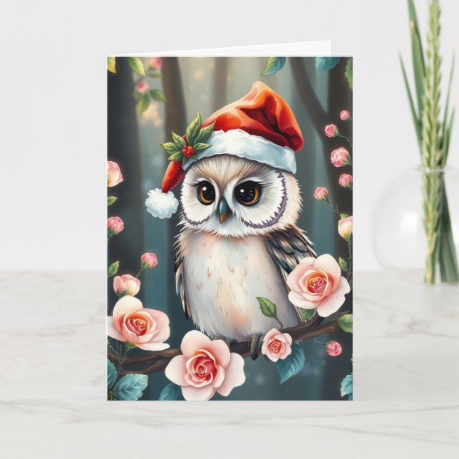 Chouette mignonne avec un chapeau de Noël carte de (Devant)