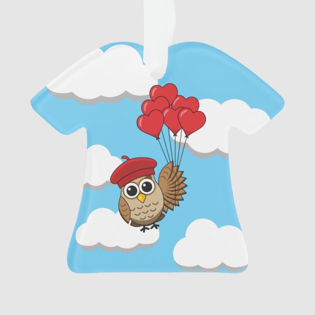 Chouette mignonne volant avec des ballons de coeur (devant)