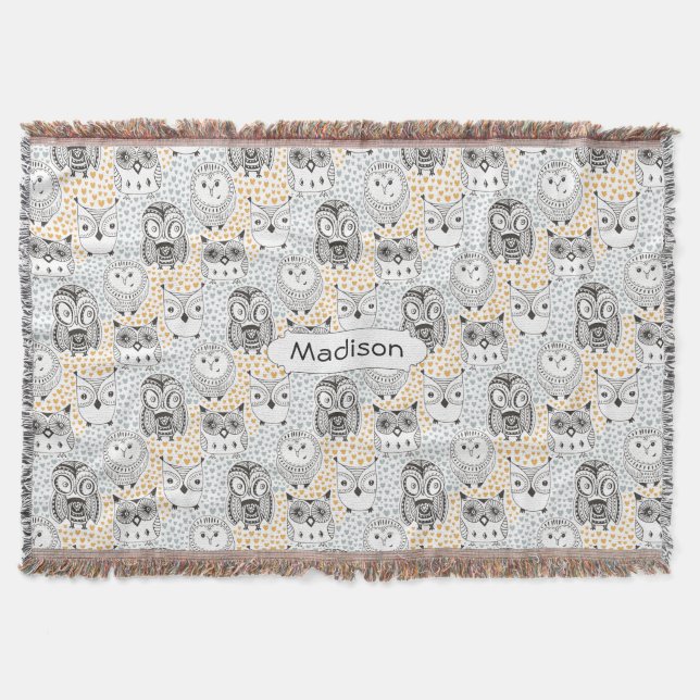Chouette Motif nom personnalisé jeter couverture (Devant)