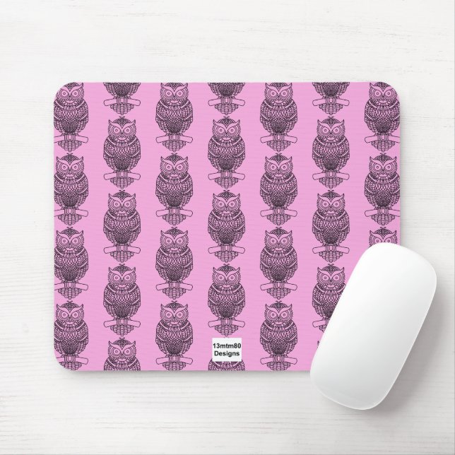 Chouette (motif rose) - Tapis de souris (Avec souris)