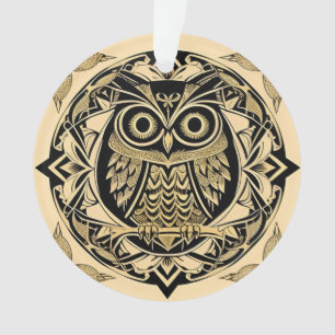 Chouette Ornementale Dorée avec Motif Décoratif
