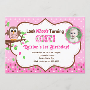 Chouette rose 1er anniversaire Invitation 5x7 Cart