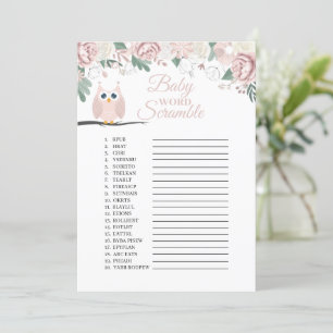 Chouette rose Floral Baby Word Scramble Carte de j
