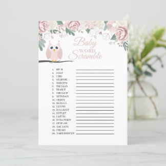 Chouette rose Floral Baby Word Scramble Carte de j