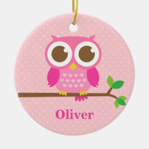 Chouette rose girly sur une branche Décoration de