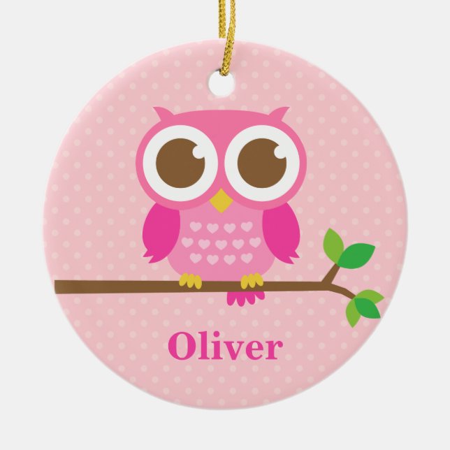 Chouette rose girly sur une branche Décoration de  (Devant)