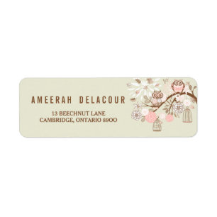 Chouette rose rustique et Étiquette de adresse d'